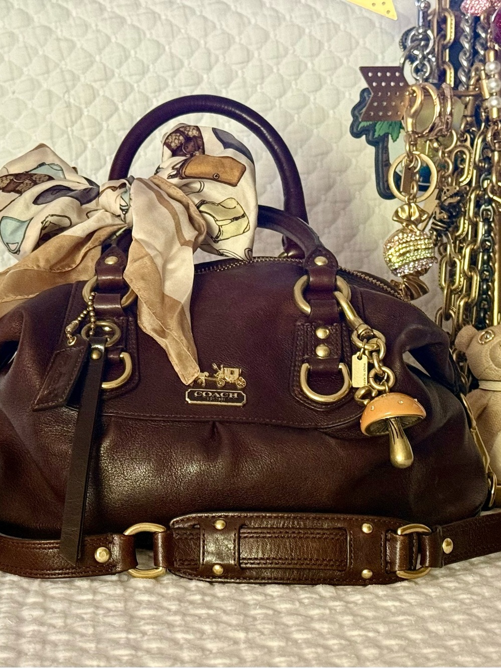 Coach Dark Brown Leather Satchel with Gold-Tone Hardware